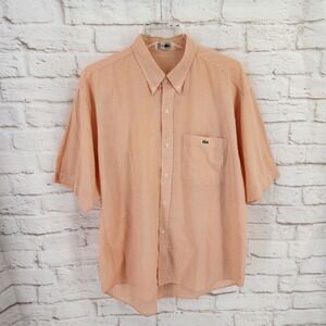 Vintage Lacoste Button Shirt Men XXL Orange Pinstripe Preppy Work Office Logo